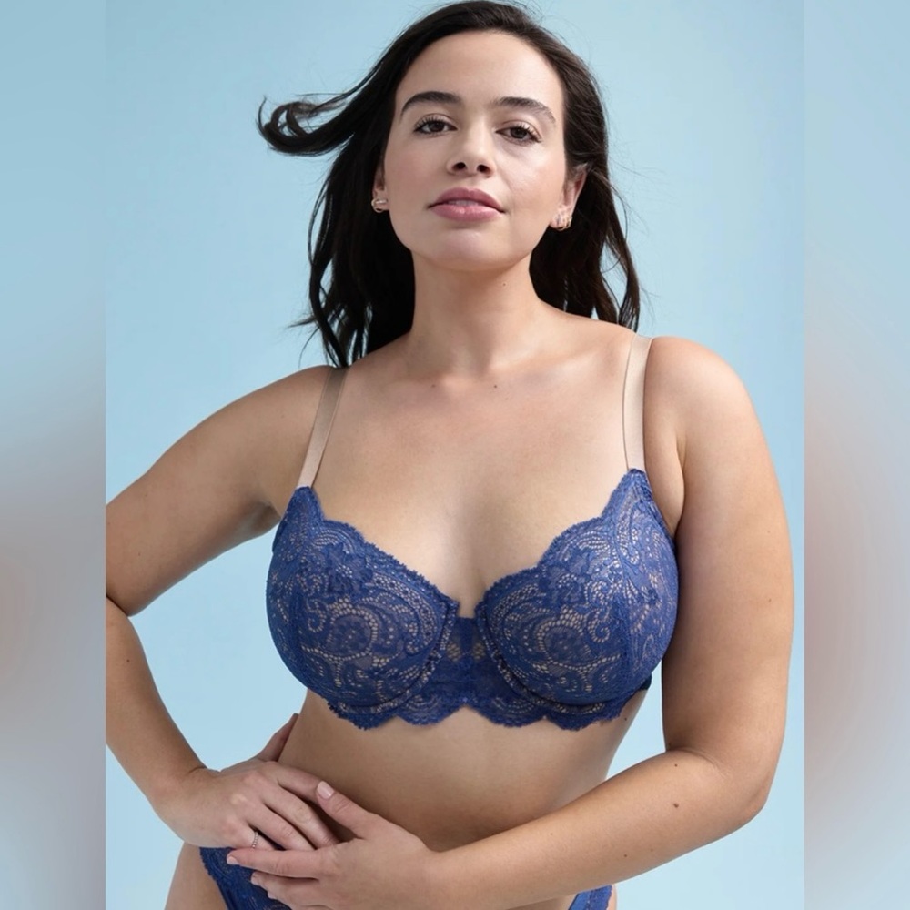 THIRDLOVE 24/7 Lace Balconette Bra in Blue, Women’s Size 38E / 38DD